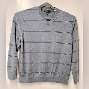 Banana Republic light wt 100% MERINO Wool Sweater XXL Gray - White+Black Striped